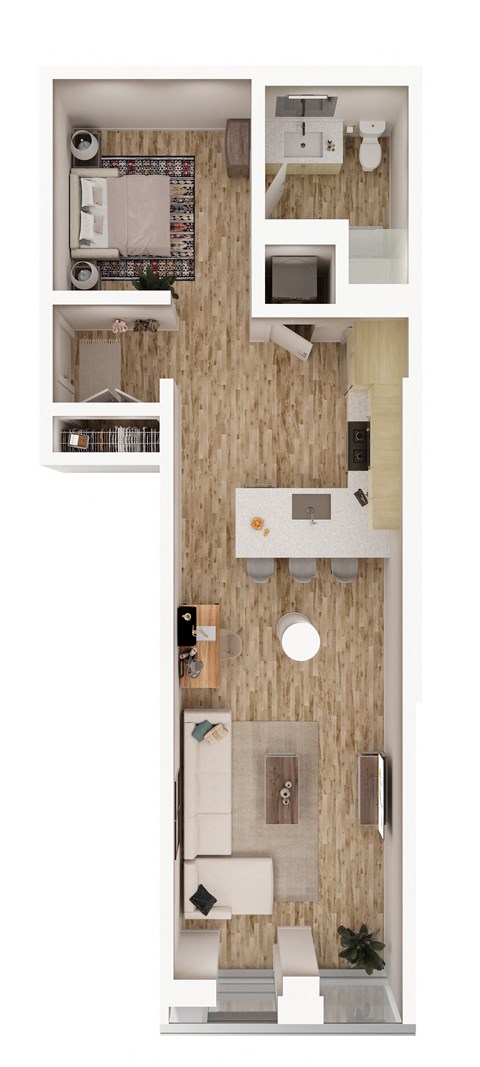 Floor plan for studio, 1 bath, 610 sqft